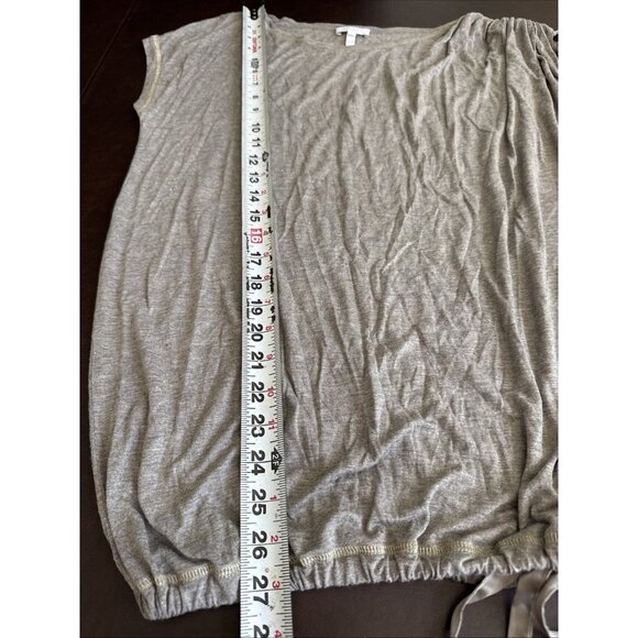 Gray Draped Short Sleeve Top With Ruching & Tie Details On Shoulder & Hem - Picture 11 of 12